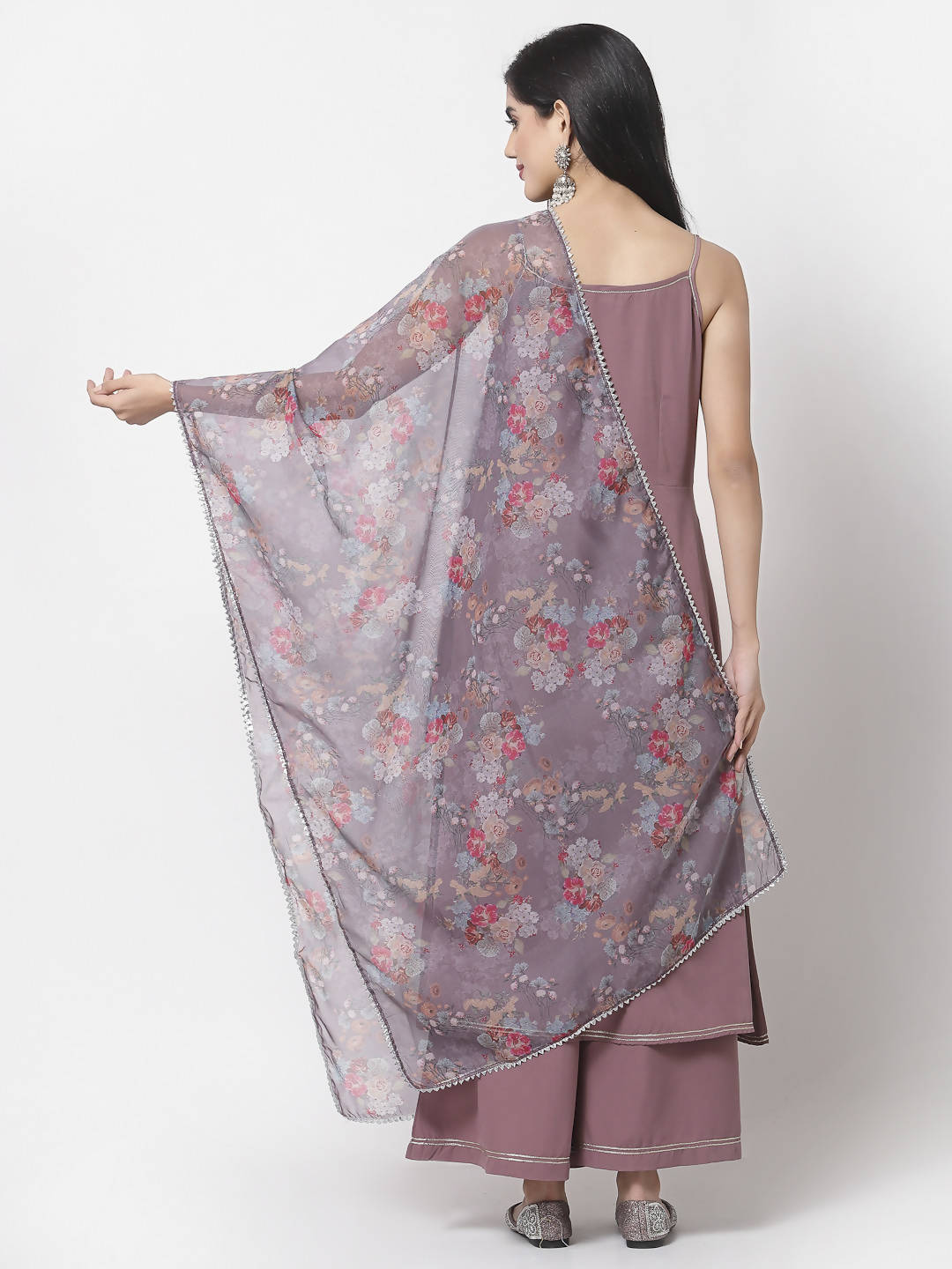 Myshka Women Mauve Silk Blend Solid Sleeveless Round Neck Neck Kurta Palazzo Dupatta Set | Grocsy