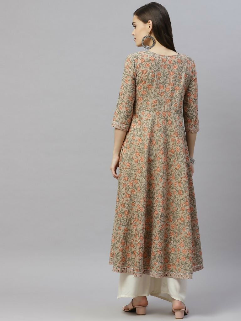 Miravan Women's Cotton Floral Printed Anarkali Kurtas | Grocsy