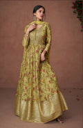 Vastranavya Green Floral Printed Anarkali Suit Set with Foil Mirror Work | Grocsy