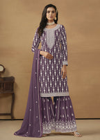Radiant Purple Embroidered Wedding Festive Gharara Suit - Emponline | Grocsy