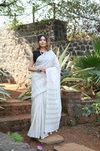 Very Much Indian Pure Linen Saree With Sleek Border And Exclusive Design - Grey | Grocsy