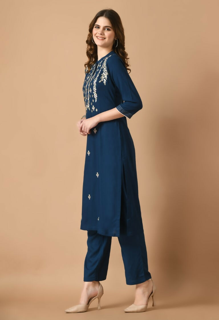 Joban Fashion Navy Cotton Rayon Kurta Set | Grocsy