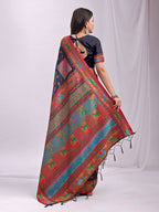 Shree Shyam Fashion Vastraloom Navy Blue Linen Cotton Saree | Grocsy