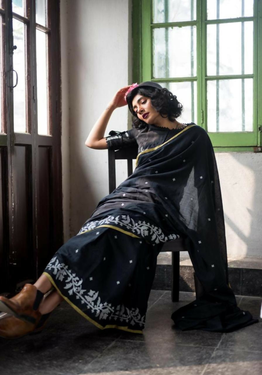 Exclusive Collection Beautiful Black Embroidery Saree | Grocsy