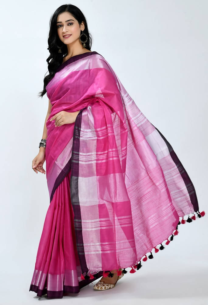 Mominos Fashion Moeza Bhagalpuri Handloom Silk Pink Saree | Grocsy