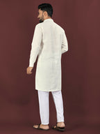 Anaita Beige Embroidered Silk Straight Kurta | Grocsy