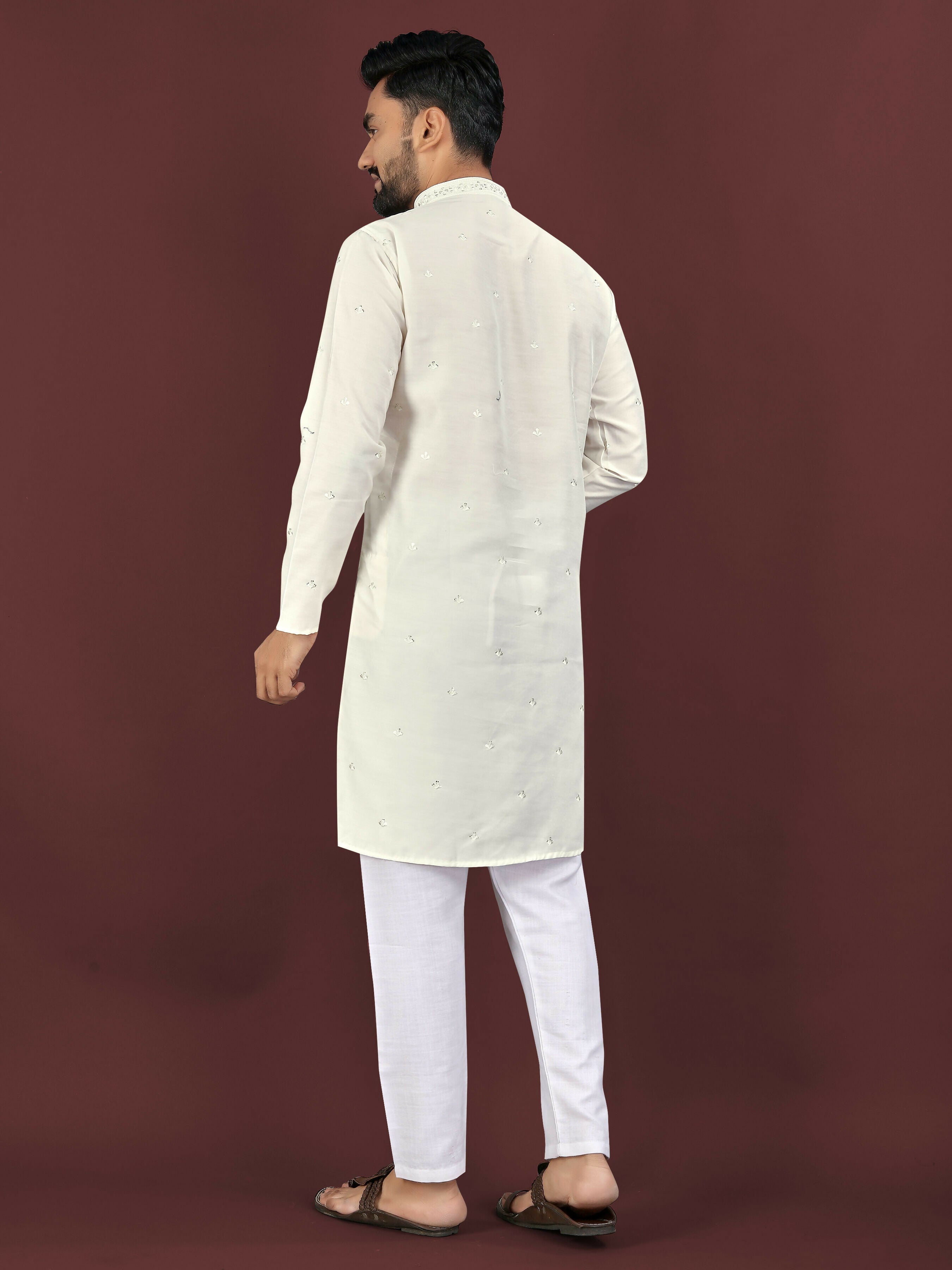 Anaita Beige Embroidered Silk Straight Kurta | Grocsy