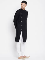 Even Apparels Black Pure Cotton Men's Sherwani Kurta With Asymetrical Cut | Grocsy