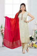 Joban Fashion Jacquard Cream Color Kurta Set | Grocsy