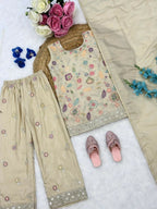 Teeya Creation Trendy Stylish Kids Wear Heavy Embroidery Sequence Work Kurta Set -Beige | Grocsy