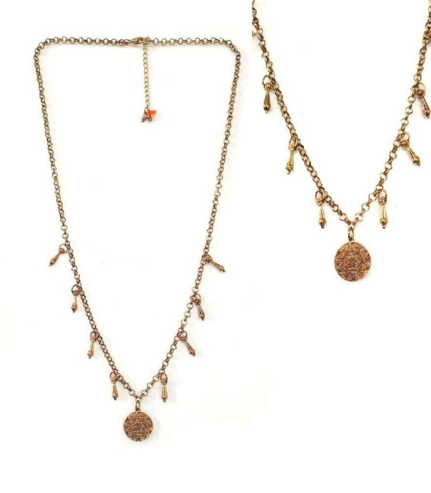 Bling Accessories Antique Brass Finish Brass Metal Coin Charm Necklace | Grocsy