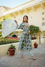Vaasva Women SkyBlue Muslin Embroidered Kurta,Pant & Dupatta Set | Grocsy