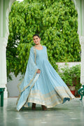 Joban Fashion Sky Blue Georgette Sequence Embroidery Work Kurta Set | Grocsy