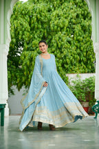 Joban Fashion Sky Blue Georgette Sequence Embroidery Work Kurta Set | Grocsy