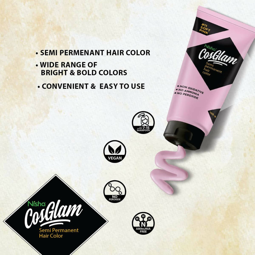 Nisha Cosglam Semi Permanent Hair Color 11 Soft Pink | Grocsy