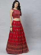 Deep Pink Georgette Heavy Embroidery mirror Work Lehenga Choli with Dupatta - Jivika | Grocsy