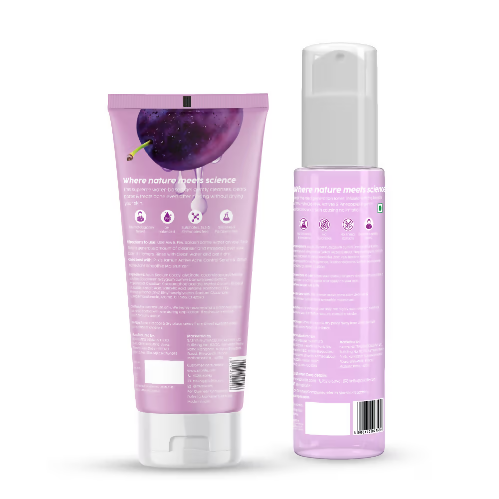 PLIX The Plant Fix - Jamun Active Acne Regime With Cleanser & Toner To Unclog Pores & Reduce Acne | Grocsy