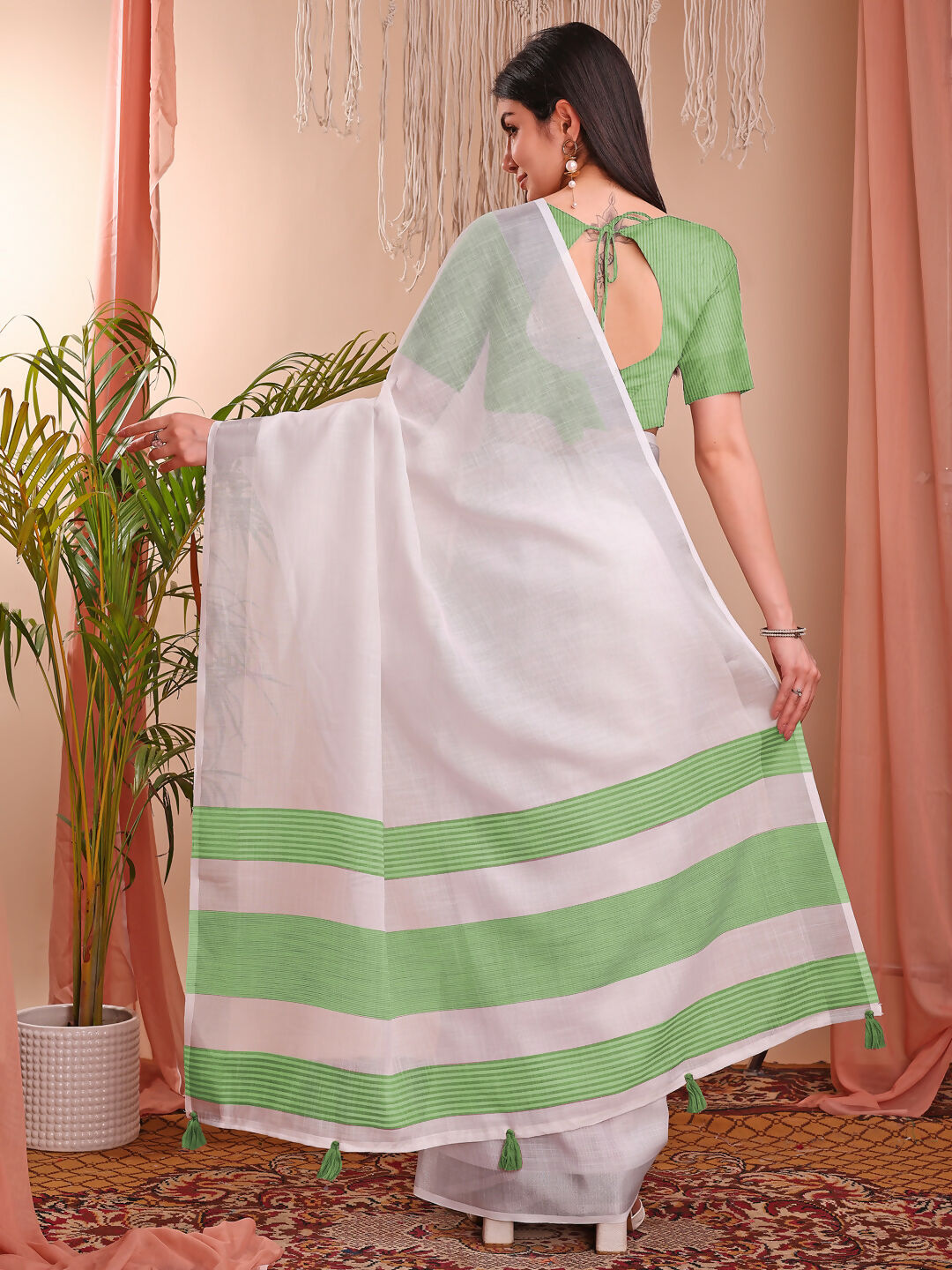 Shree Shyam Fashion The White Loom White Linen Cotton Saree | Grocsy