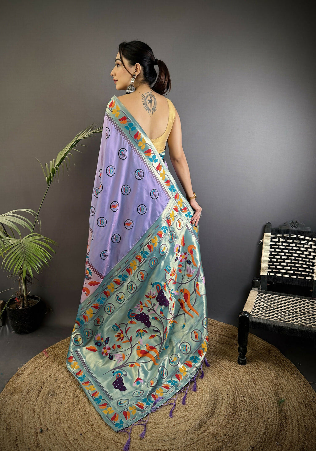 Joban Fashion Lavender Paithani Soft Silk Meenakari Saree | Grocsy