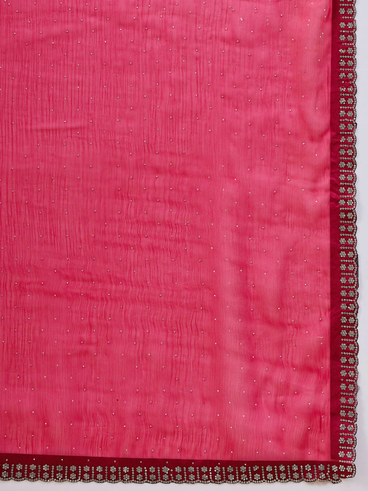 Pink Organza Swaroski Diamond Work Saree with Unstitched Blouse - Radha | Grocsy