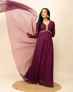 FIORRA Women's Wine Georgette Anarkali Kurta With Dupatta | Grocsy