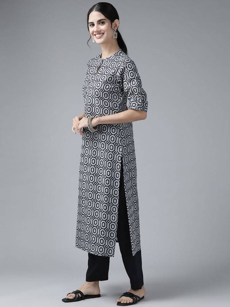 Yufta Women Grey Pure Cotton Kurta with Trouser & With Dupatta | Grocsy