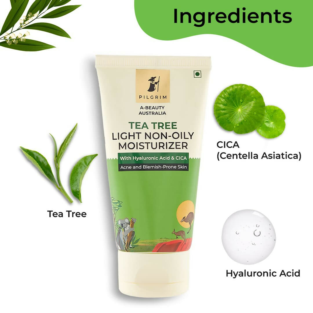 Pilgrim Australian Tea Tree Oil Free Face Moisturizer For Oily & Acne Prone Skin With Hyaluronic Acid & CICA | Grocsy