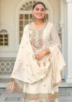 Ethnic Festive Wear White Primium Chinon Fabric Stitched Suit With Dupatta - Zeeya | Grocsy