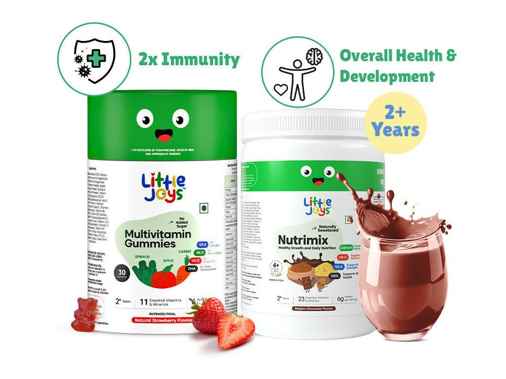 Little Joys Immunity Boosting Nutrimix Nutrition Powder Belgian Chocolate 2 + and Multivitamin Gummies Combo | Grocsy