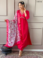 Partywear Designer Viscose Chanderi Red Stitched Suit With Dupatta - Anbazaar | Grocsy