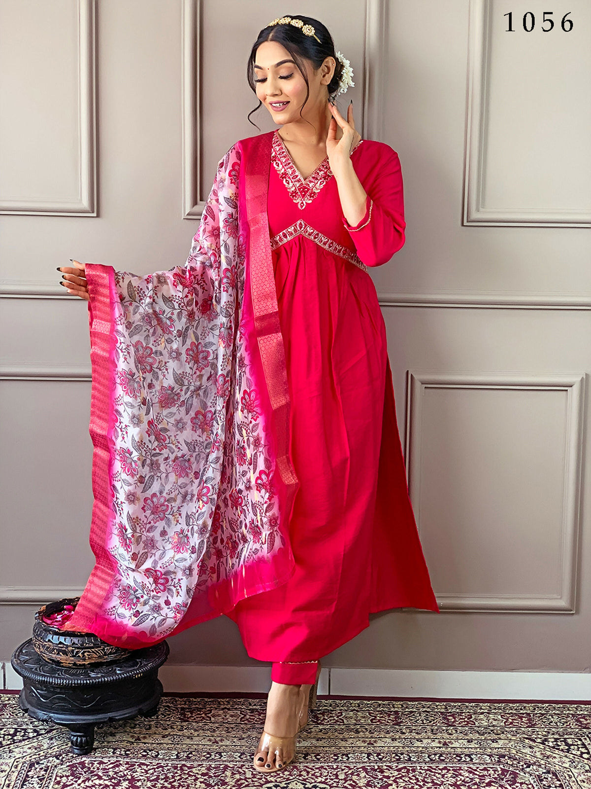 Partywear Designer Viscose Chanderi Red Stitched Suit With Dupatta - Anbazaar | Grocsy