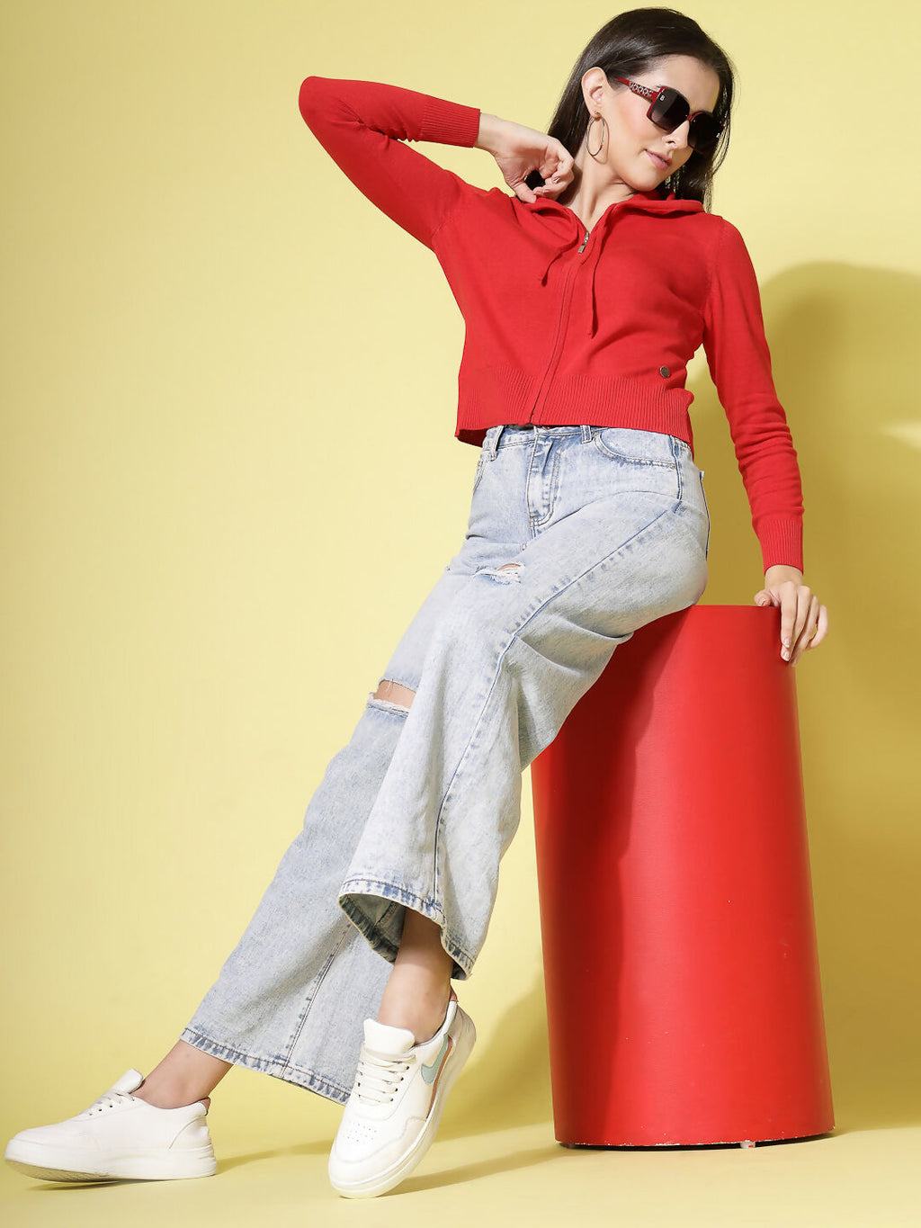 Women Winter Red Cotton Cardigan - Wool Trees | Grocsy