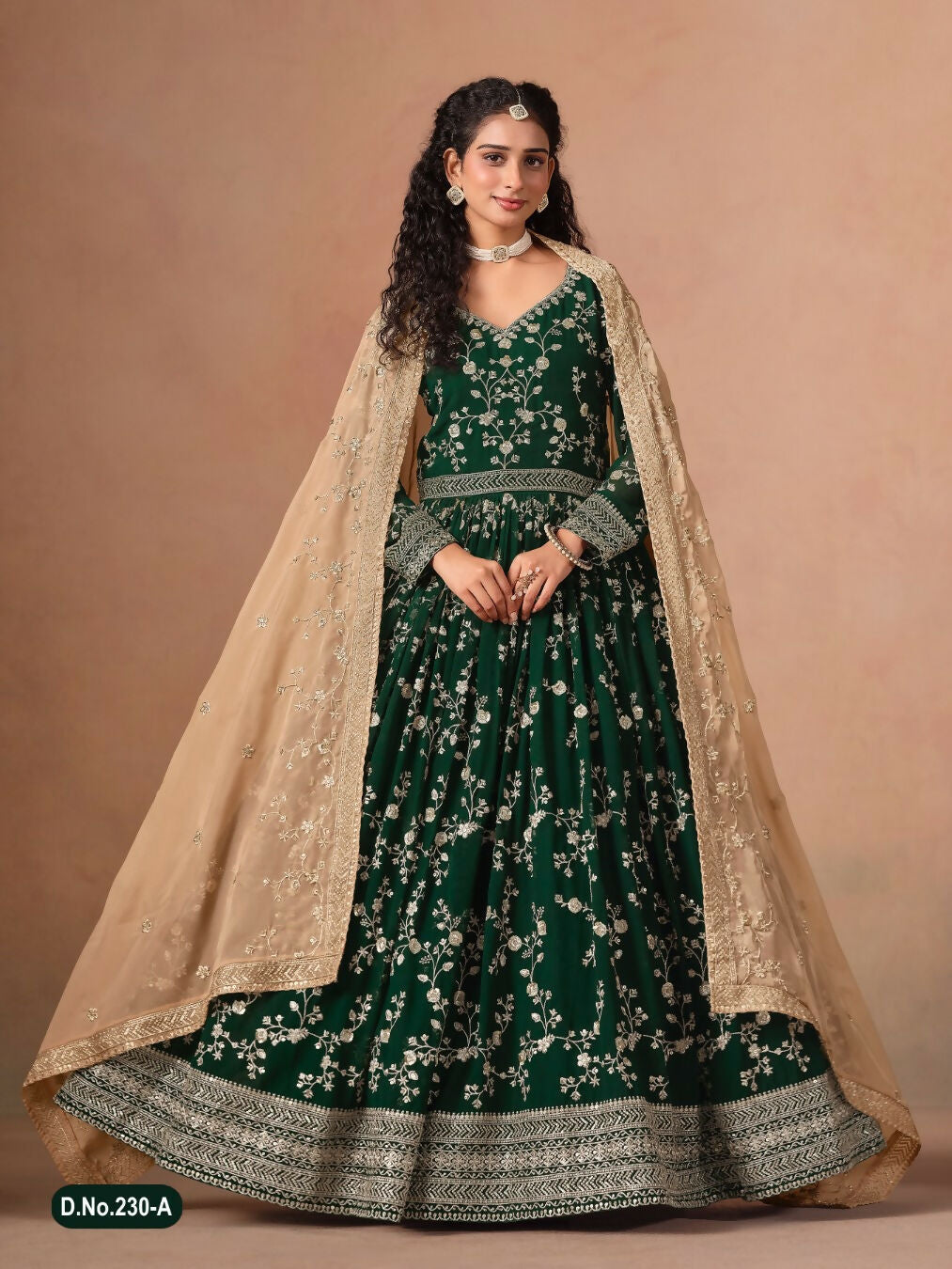 Anaita Dark Green Faux Georgette Jacquard Embroidered Work Anarkali Suit | Grocsy