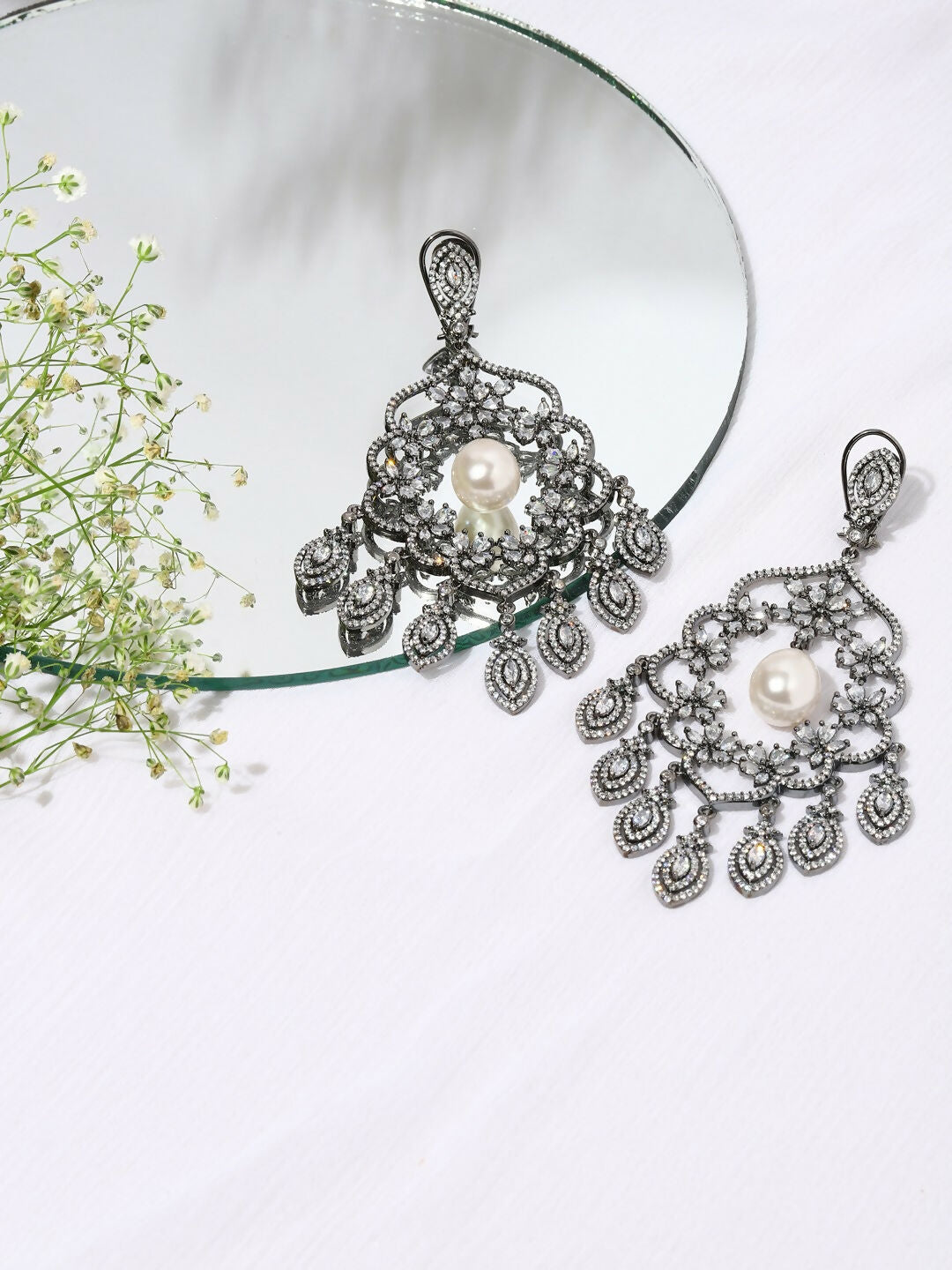 Long Chand with Pearl Drop Earrings - Ruby Raang | Grocsy