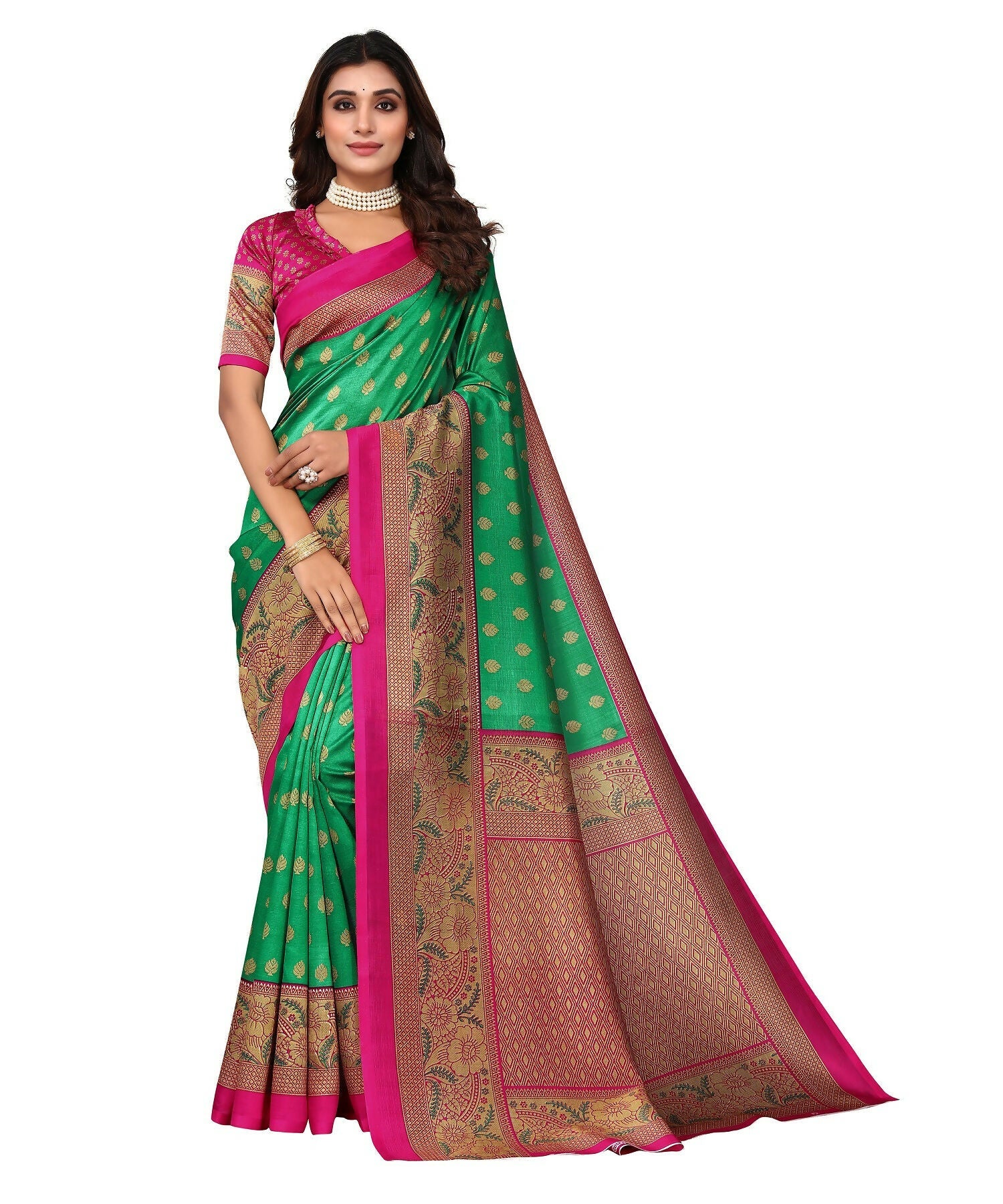 Vamika Green Printed Art Silk Saree | Grocsy