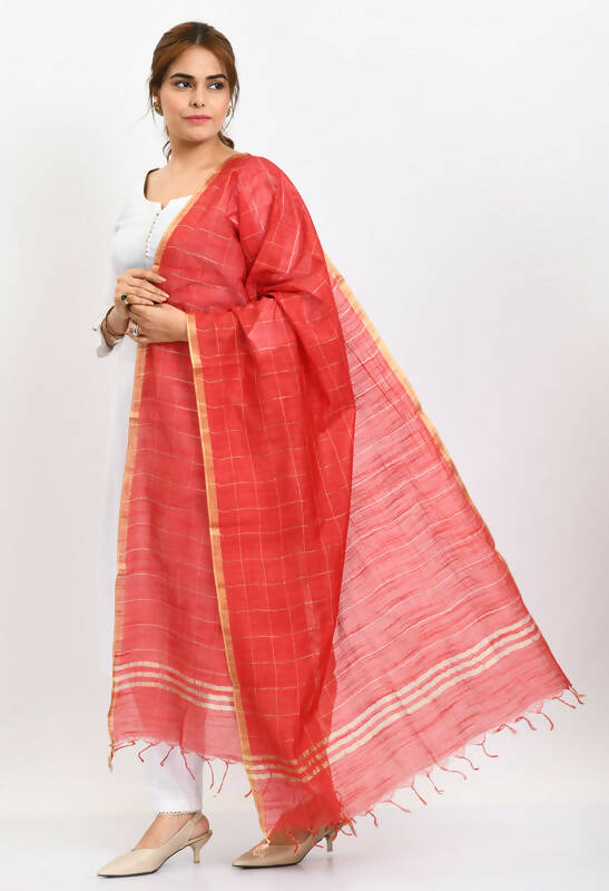 Mominos Fashion Moeza Women's Cotton Zari Box Red Dupatta | Grocsy