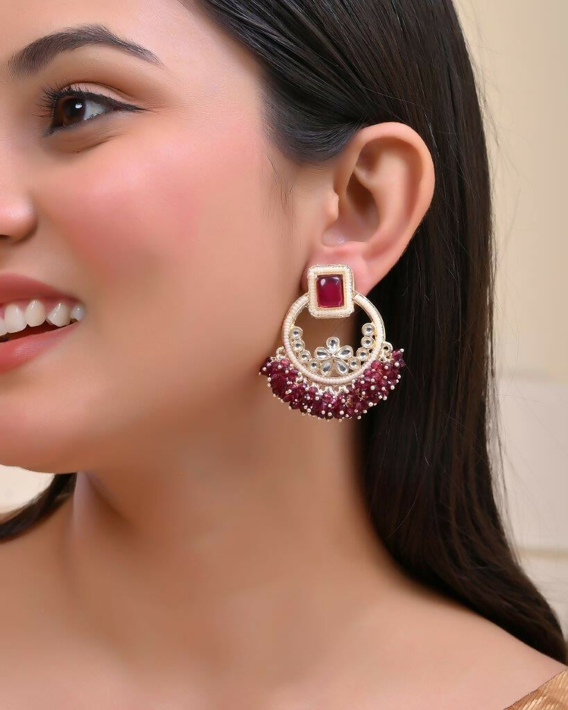VOJ Gold-Polished Purple Stone Studded Earrings