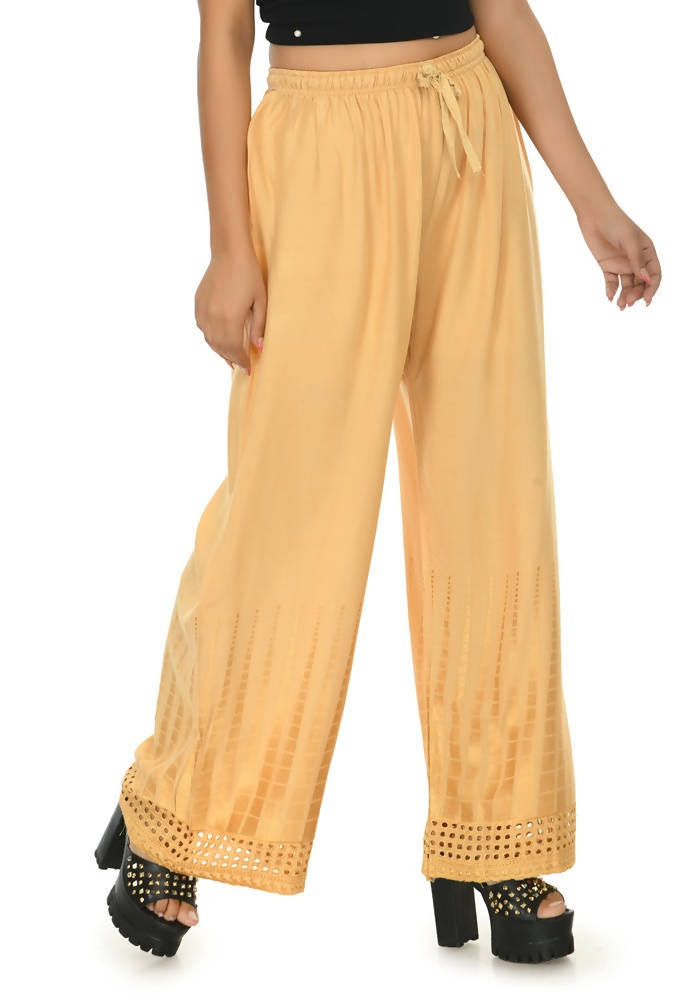 Mominos Fashion Moeza Reyon Cotton Golden Color Cut Work Palazzo | Grocsy