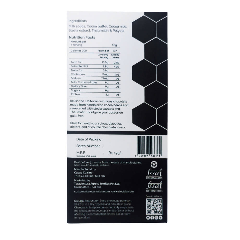 LaStevia Zero Sugar Milk Chocolate Sweetened with Stevia | Grocsy