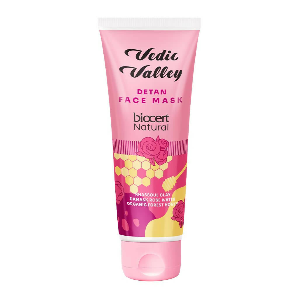 Vedic Valley Detan Face Mask With Rhassoul Clay & Damask Rose Water | Grocsy