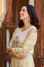 Yufta Green Printed and Embroidered Dress | Grocsy