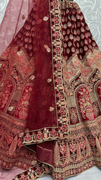 Jyoti Fashion Women's Maroon Velvet Multi Thread Embroidered with Zircon Diamond Wedding Lehenga Choli | Grocsy
