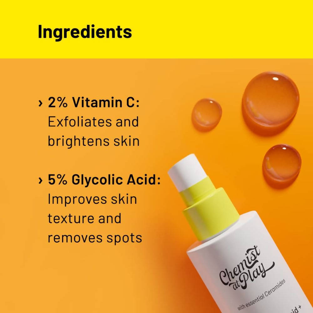 Chemist At Play Brightening Face Toner with Glycolic Acid + Vitamin C For Exfoliates & Brightens Skin Men & Women | Grocsy