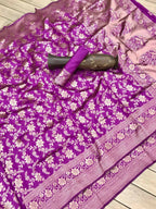 DEIANA'S Beautiful Designer Golden zari Soft Lichi Silk Saree - Wine | Grocsy