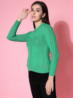 Women Winter Green Cotton Cardigan - Wool Trees | Grocsy