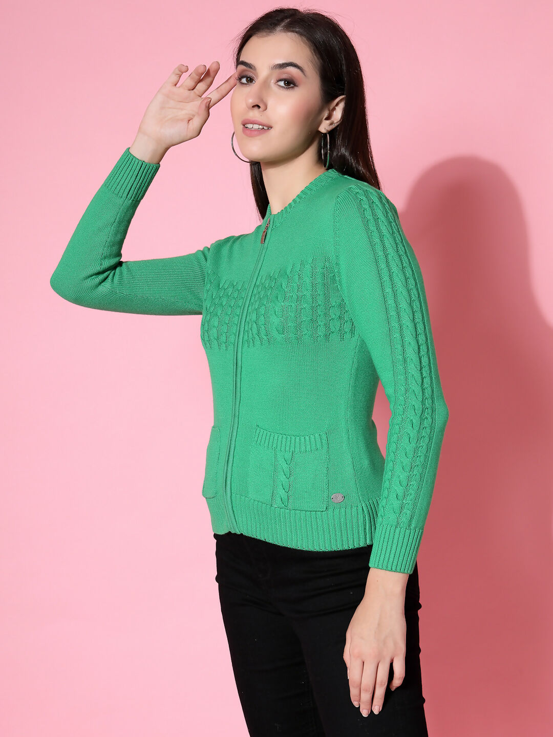 Women Winter Green Cotton Cardigan - Wool Trees | Grocsy