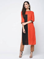 Aniyah Cotton Block Orange Straight Kurta (AN-124K) | Grocsy