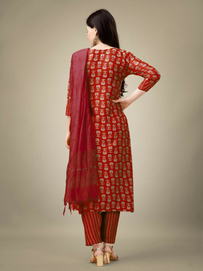 Jyoti Fashion Women's Maroon Rayon Embroidery & Sequence work Kurta with Trouser & Dupatta | Grocsy