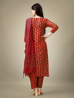 Jyoti Fashion Women's Maroon Rayon Embroidery & Sequence work Kurta with Trouser & Dupatta | Grocsy