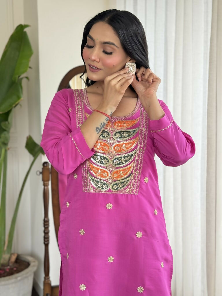 Light purple Viscose Chanderi Stitched Suit With Dupatta - Tanisha | Grocsy